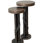 Root Beer Float 1 + 2, one-of-a-kind reclaimed steel side tables with a satin bronze top by metal artist Wendy Stone at Effusion Art Gallery in Invermere, BC.