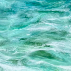 West Coast 446, original encaustic and rock beach painting of turquoise water by Brenda Walker at Effusion Art Gallery in Invermere, BC.