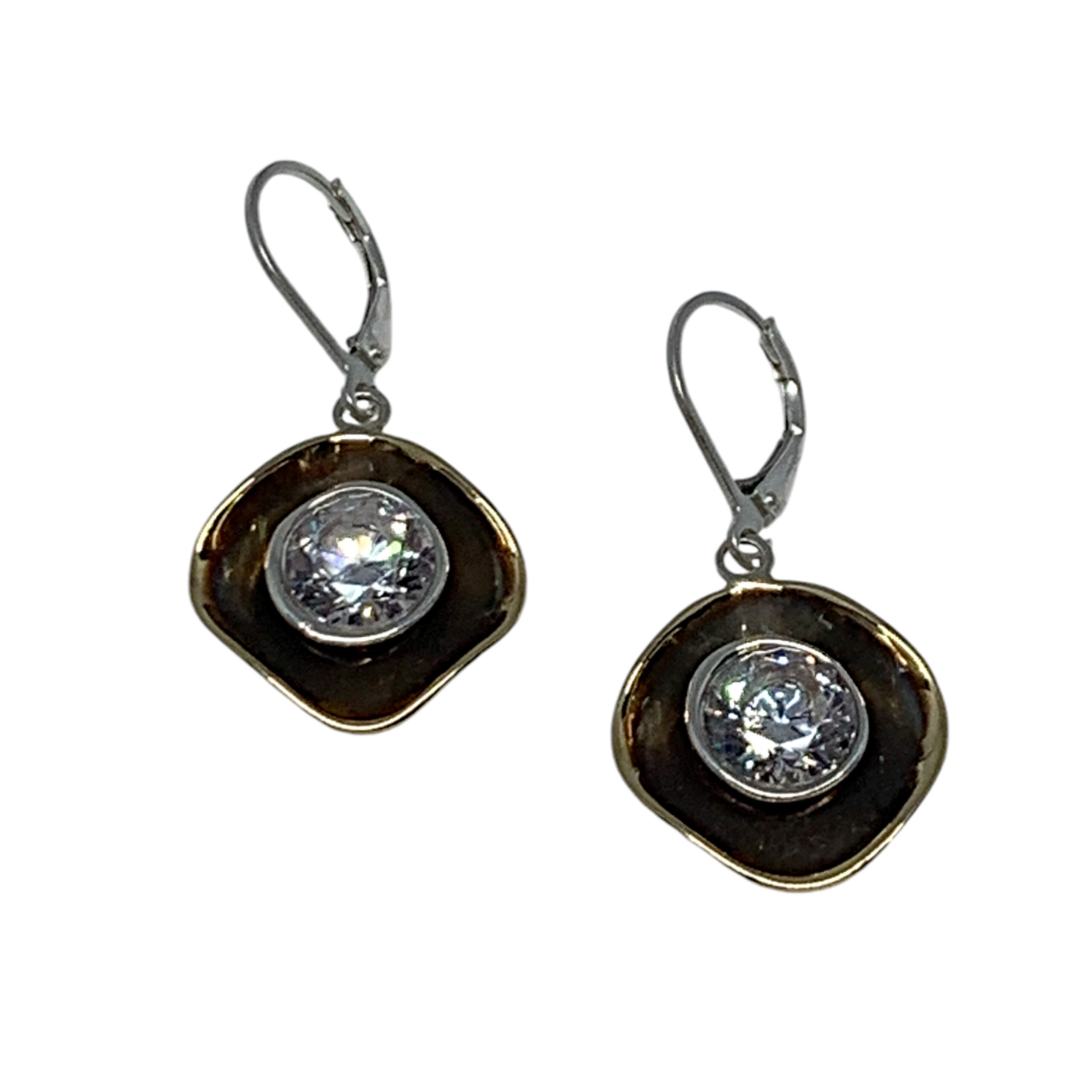 Sterling silver, bronze, + CZ earrings by Karyn Chopik at Effusion Art Gallery in Invermere, BC.