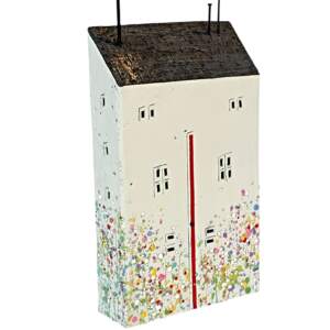 254 Jordan Street, original 3-D encaustic house painting by Canadian artist Brenda Walker at Effusion Art Gallery in Invermere, BC.