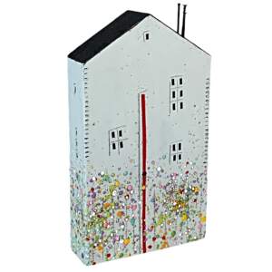 374 Scanda Street, original 3-D encaustic house painting by Canadian artist Brenda Walker at Effusion Art Gallery in Invermere, BC.