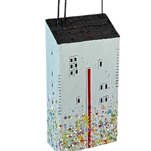 375 Scanda Street, original 3-D encaustic house painting by Canadian artist Brenda Walker at Effusion Art Gallery in Invermere, BC.