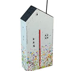 376 Scanda Street, original 3-D encaustic house painting by Canadian artist Brenda Walker at Effusion Art Gallery in Invermere, BC.