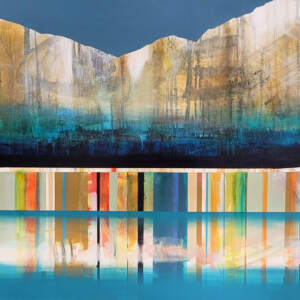 Tu vois cette lumière, original mixed media canoe painting by Canadian artist Sylvain Leblanc at Effusion Art Gallery in Invermere, BC.