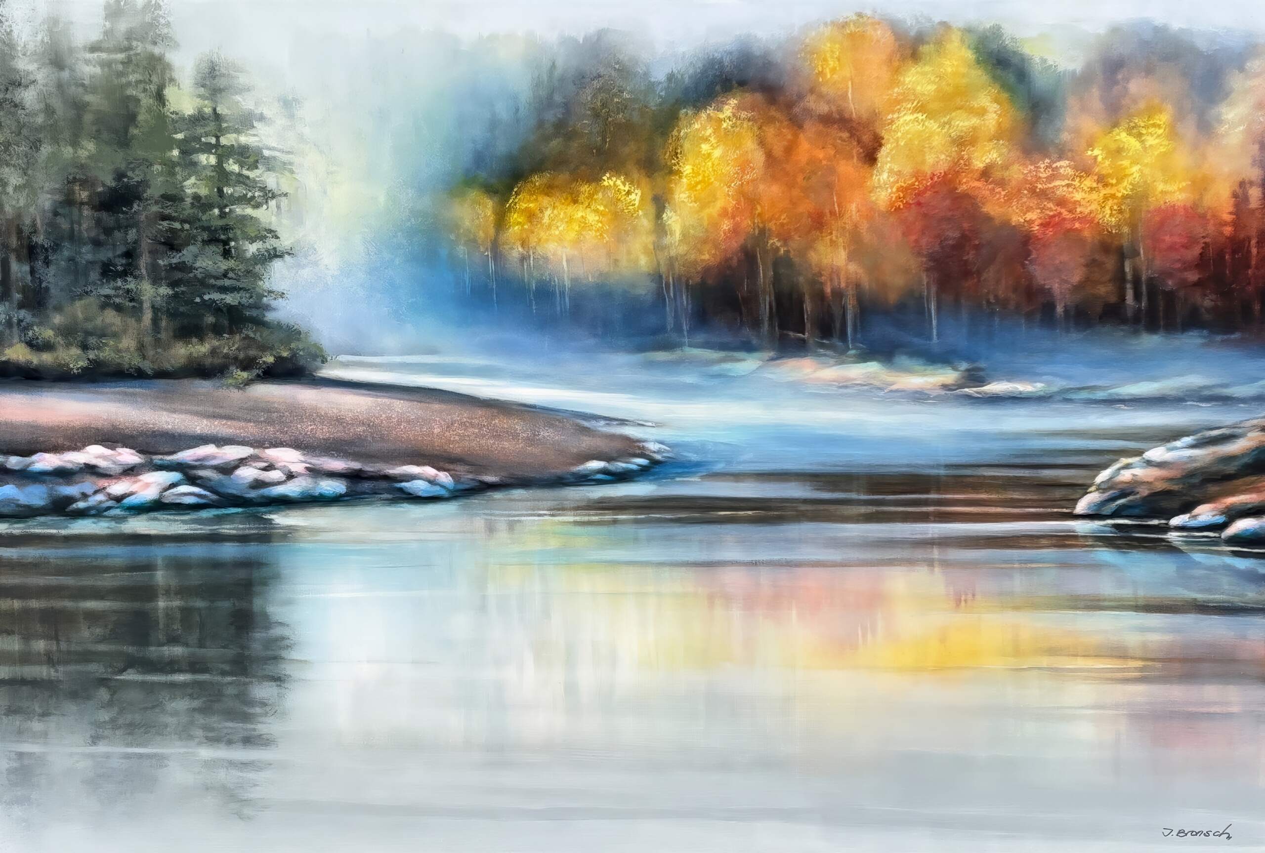 Captured, acrylic landscape painting by Canadian artist Jane Bronsch at Effusion Art Gallery in Invermere, BC.
