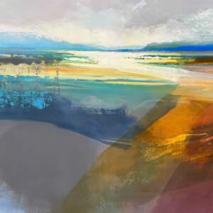Mystery Cove, acrylic loose landscape painting by Canadian artist Jane Bronsch at Effusion Art Gallery in Invermere, BC.