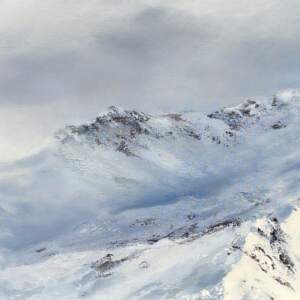 To the Summit, acrylic winter mountain landscape painting by Canadian artist Jane Bronsch at Effusion Art Gallery in Invermere, BC.