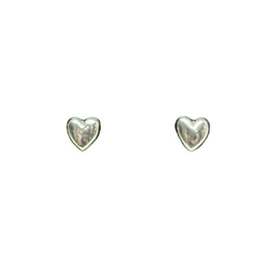 Handmade sterling silver bubble heart stud earrings by Canadian jewelry artist Karyn Chopik at Effusion Art Gallery in Invermere, BC.