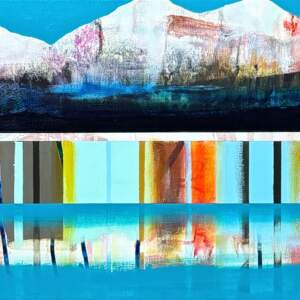 Pour toi, original mixed media canoe painting by Sylvain Leblanc at Effusion Art Gallery in Invermere, BC.