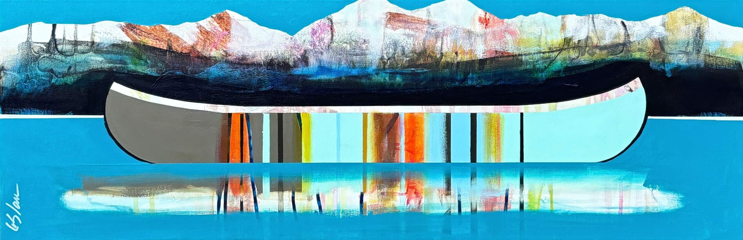 Pour toi, original mixed media canoe painting by Sylvain Leblanc at Effusion Art Gallery in Invermere, BC.