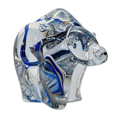 Blown glass Galaxy Bear by Canadian glass artist Hayden MacRae at Effusion Art Gallery in Invermere, BC.