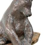 Salmon is Here, original mixed media sculpture of a friendly bear catching a fish by Canadian artist Karin Taylor at Effusion Art Gallery in Invermere, BC.