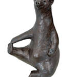 Single Leg Boat Stretch, original mixed media sculpture of a friendly bear doing yoga by Canadian artist Karin Taylor at Effusion Art Gallery in Invermere, BC.