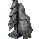 Tree Scratcher, original mixed media sculpture of a friendly bear scratching his back on a tree by Canadian artist Karin Taylor at Effusion Art Gallery in Invermere, BC.