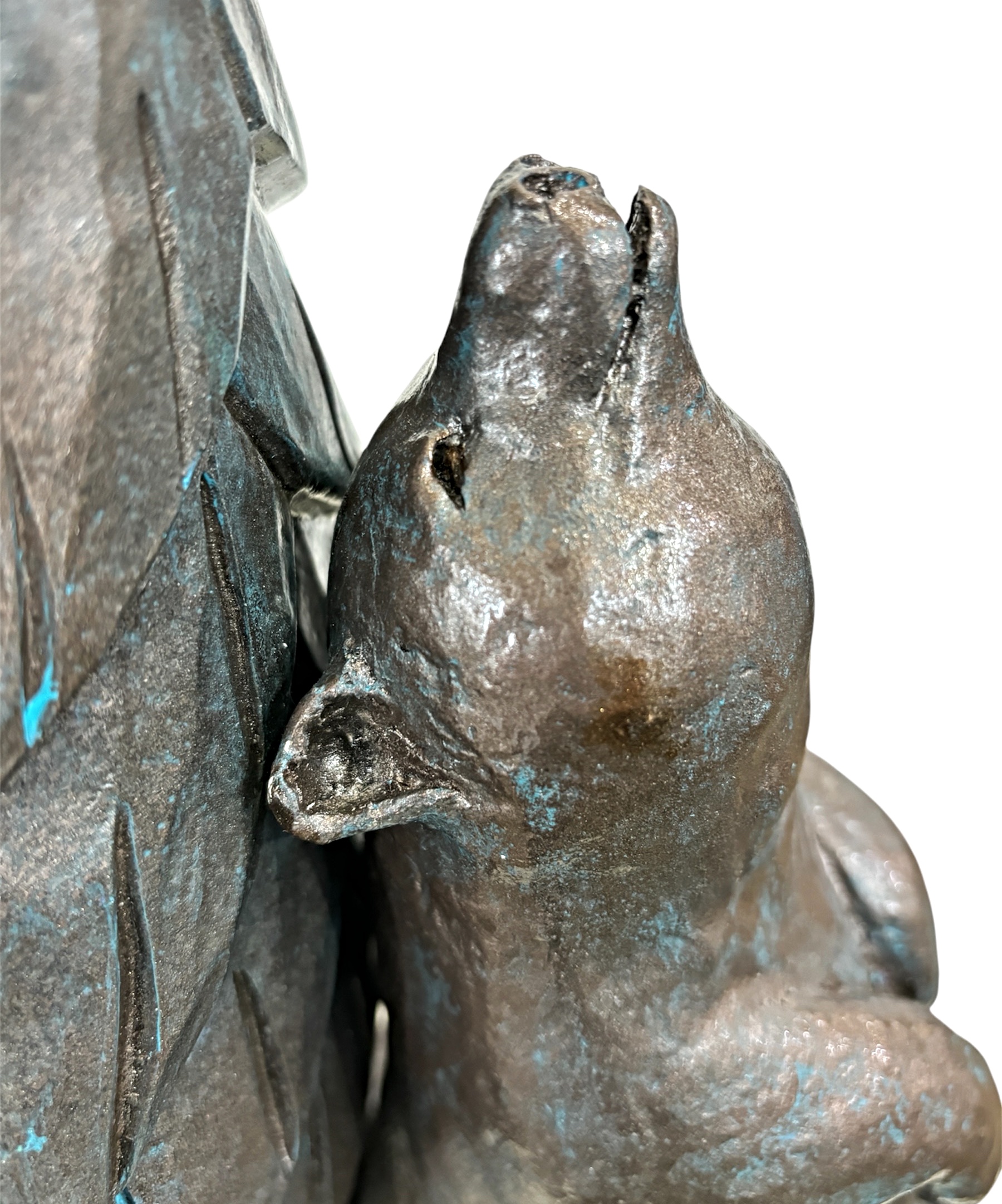 Tree Scratcher, original mixed media sculpture of a friendly bear scratching his back on a tree by Canadian artist Karin Taylor at Effusion Art Gallery in Invermere, BC.