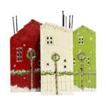 Holly Street, original encaustic red, white, and green Christmas house paintings by Canadian artist Brenda Walker at Effusion Art Gallery in Invermere, BC. Make your own Christmas village!
