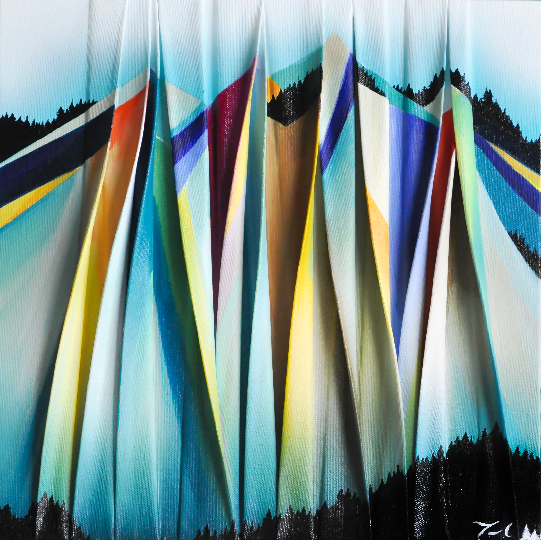 Tranquillité, original mixed media 3-D abstract mountain painting by Canadian artist Melanie Giguere at Effusion Art Gallery in Invermere, BC.