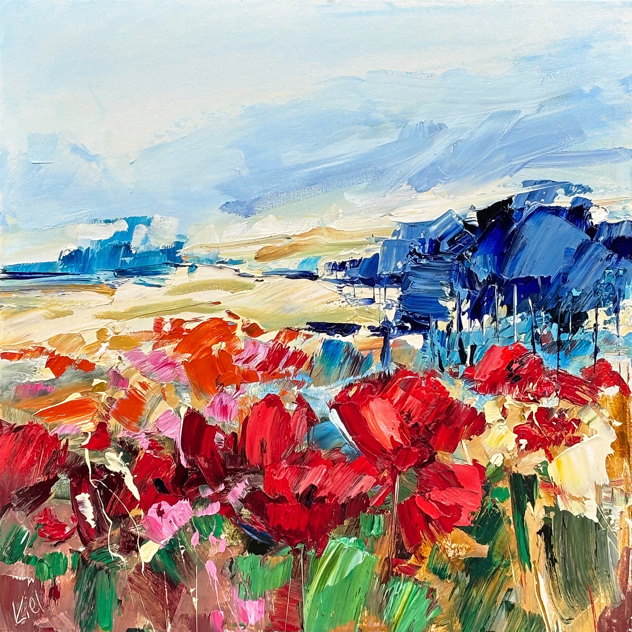Like Magic, original oil loose floral landscape painting by Canadian artist Kimberly Kiel at Effusion Art Gallery in Invermere, BC.