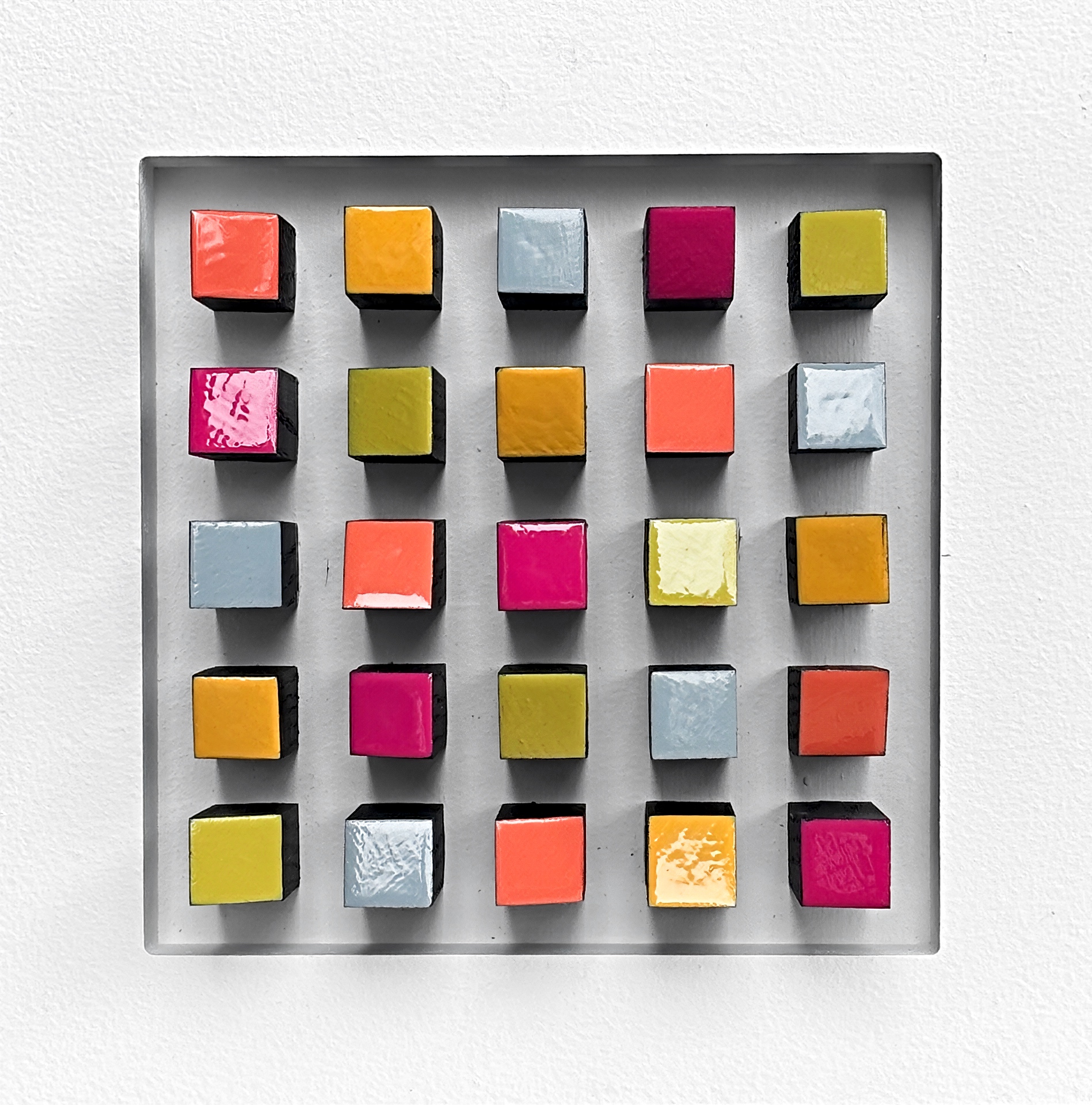 Square Dance, original 3-D mixed media abstract painting by Canadian artist Richelle Osborne at Effusion Art Gallery in Invermere, BC.