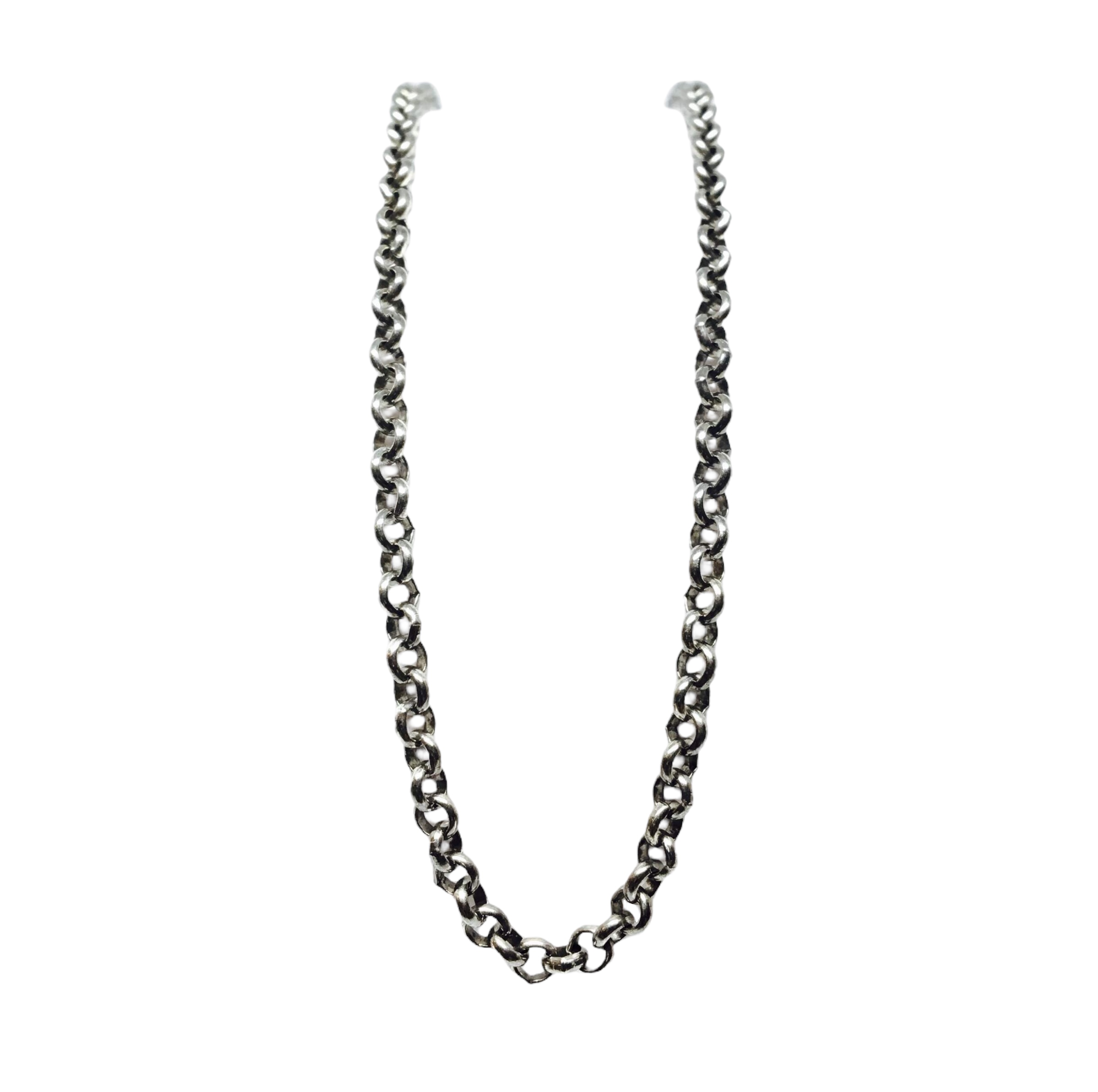 Handmade sterling silver rolo chain necklace by Canadian jewelry artist Karyn Chopik at Effusion Art Gallery in Invermere, BC.