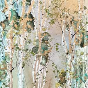 Where Light Dances I, original alcohol ink tree painting by Canadian artist Paulina Tokarski at Effusion Art Gallery in Invermere, BC.