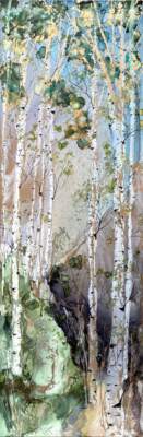 Where Light Dances II, original alcohol ink tree painting by Canadian artist Paulina Tokarski at Effusion Art Gallery in Invermere, BC.