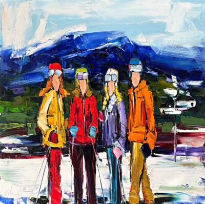Top of the Work, original oil local ski painting of Panorama Mountain Resort by Canadian artist Kimberly Kiel at Effusion Art Gallery in Invermere, BC.