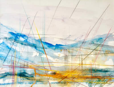 Main Street, original mixed media painting of Main Street Invermere by Canadian artist Michel Saint Hilaire at Effusion Art Gallery in Invermere, BC.