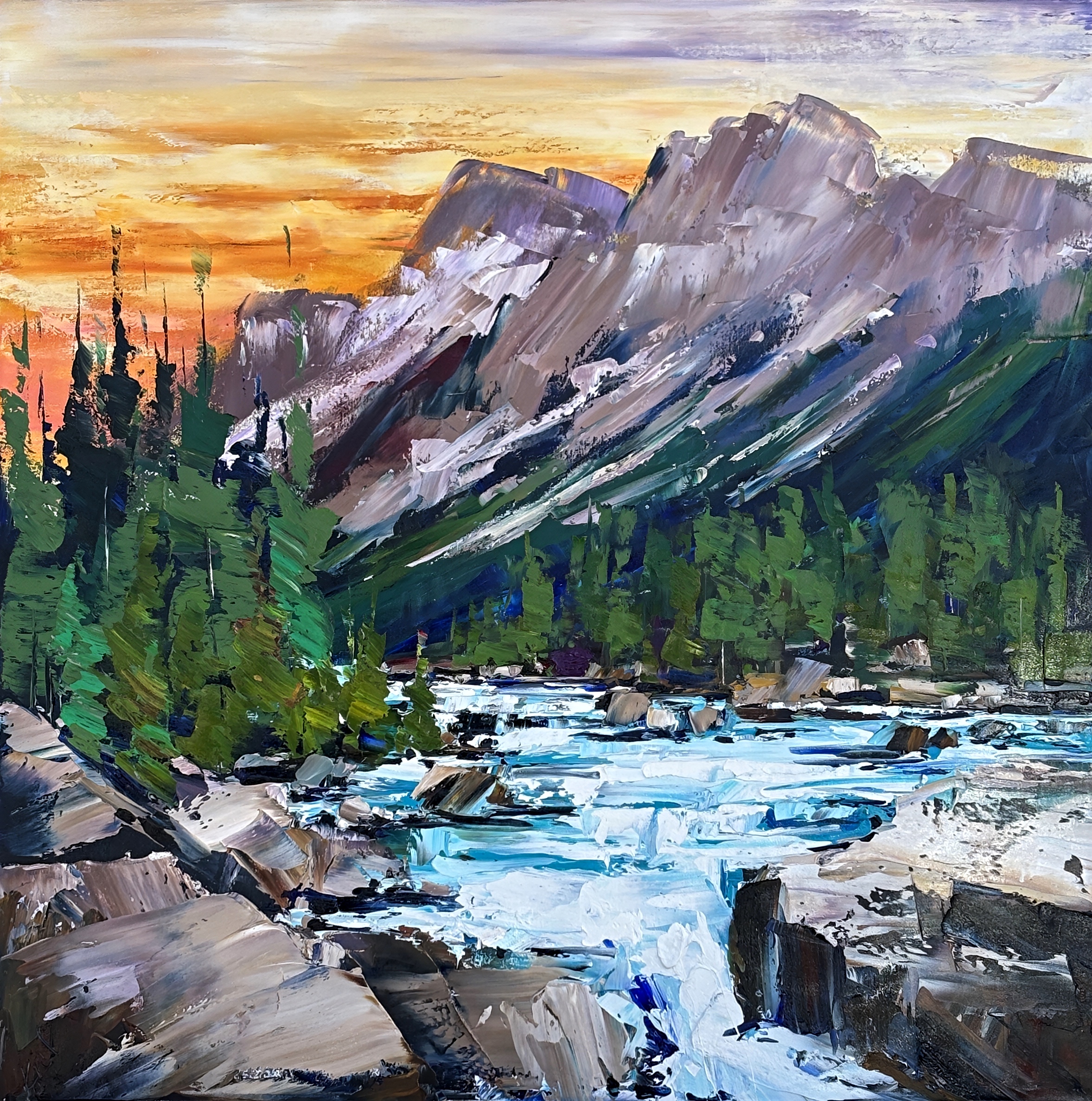 Iconic Images of the Rockies - Mistaya Canyon (Banff National Park), original oil painting by Canadian artist Kimberly Kiel at Effusion Art Gallery in Invermere, BC.