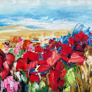La Bella Vita, original oil Tuscan floral landscape painting by Canadian artist Kimberly Kiel at Effusion Art Gallery in Invermere, BC.