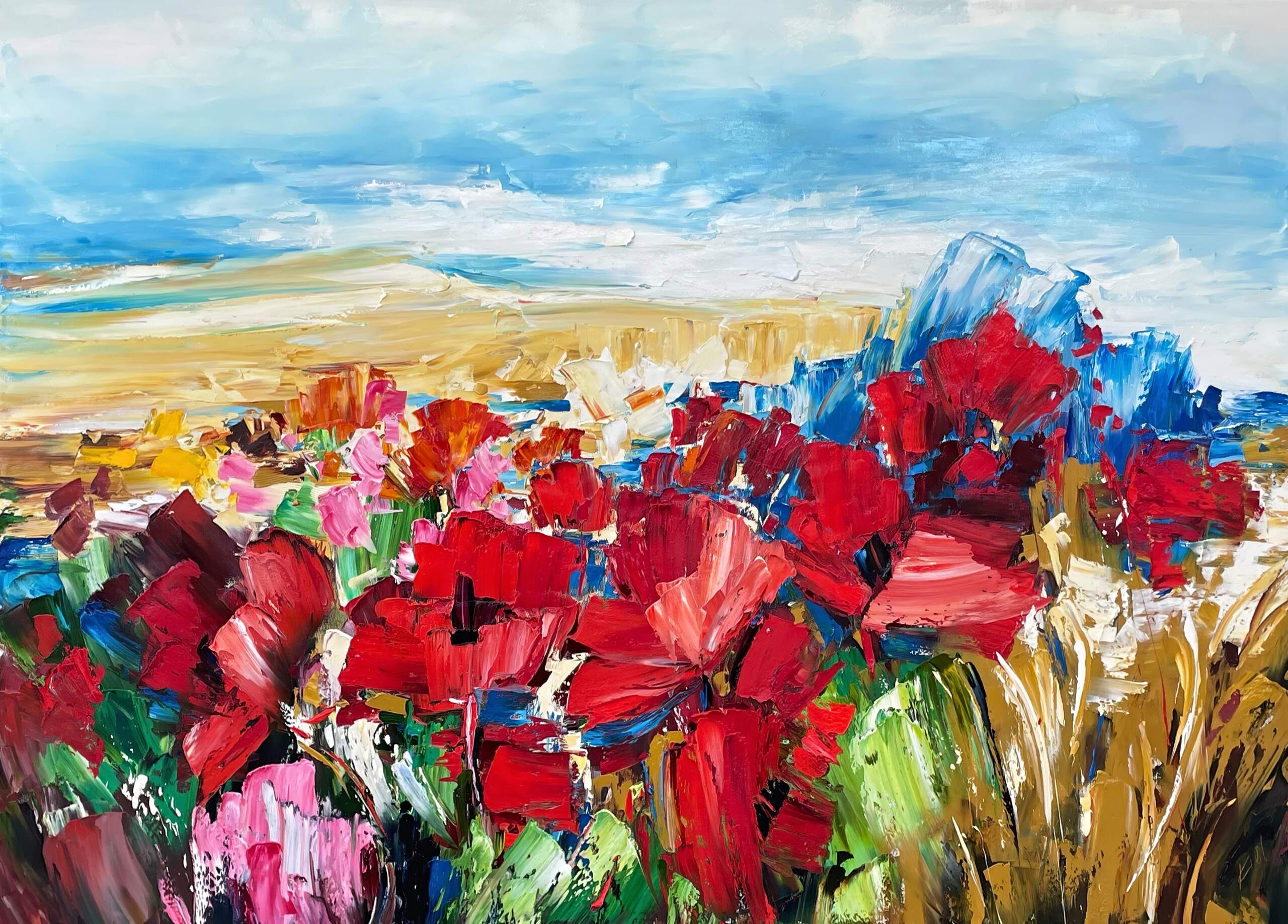 La Bella Vita, original oil Tuscan floral landscape painting by Canadian artist Kimberly Kiel at Effusion Art Gallery in Invermere, BC.