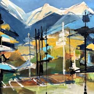 1, 2, 3, 4, original acrylic local mountain landscape painting by Canadian artist Katie Lois at Effusion Art Gallery in Invermere, BC.