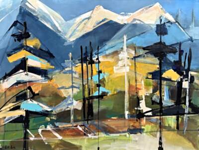 1, 2, 3, 4, original acrylic local mountain landscape painting by Canadian artist Katie Lois at Effusion Art Gallery in Invermere, BC.