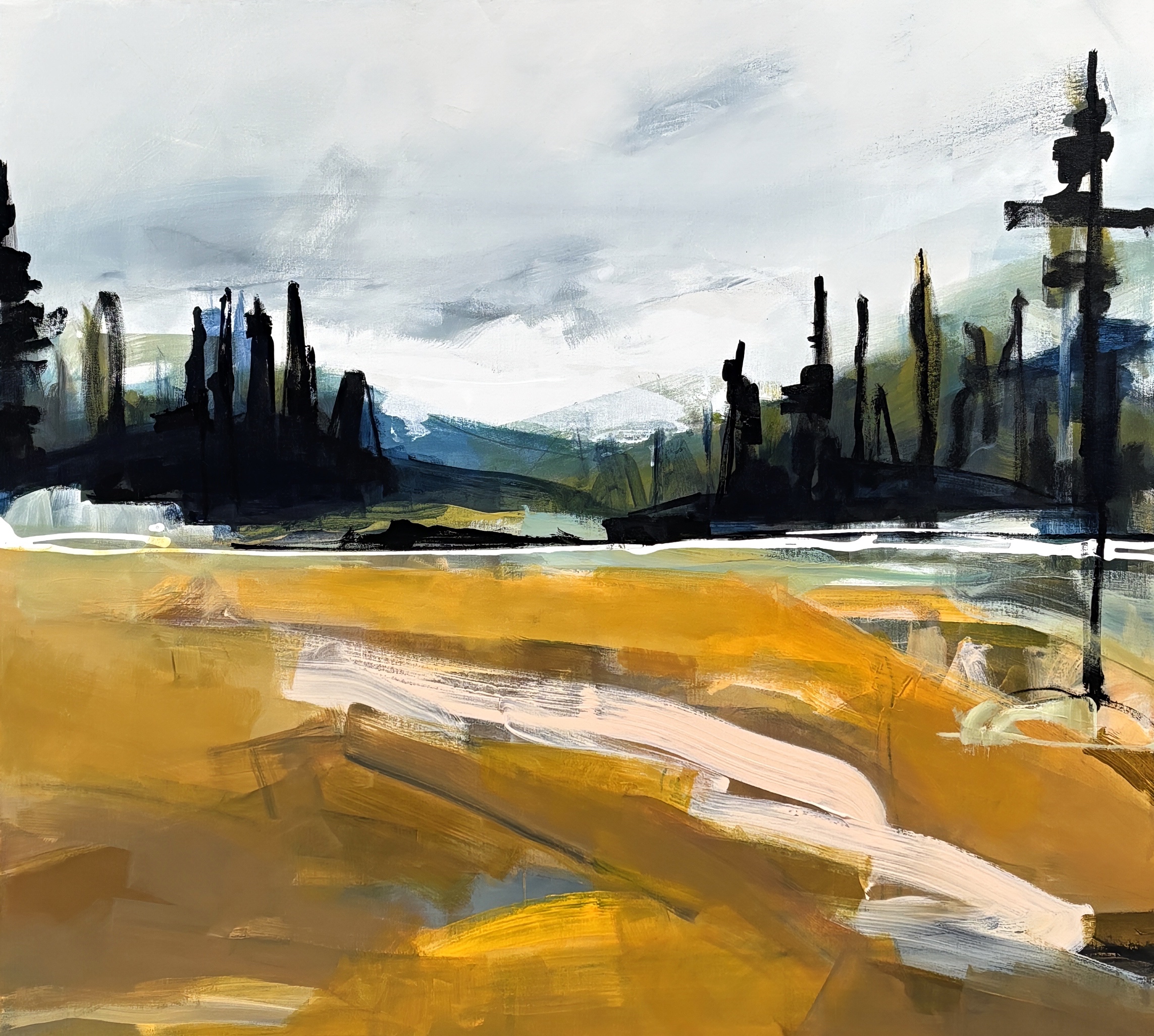 Unknown Ground, original acrylic local landscape painting by Canadian artist Katie Lois at Effusion Art Gallery in Invermere, BC.