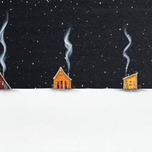 The Sweet Spot, original mixed media ski chalet landscape painting by Canadian artist Natasha Miller (NRMiller) at Effusion Art Gallery in Invermere, BC.