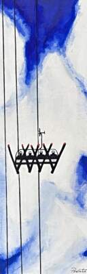 Tree Time, Mixed Media ski chair lift painting by Canadian artist Cody Pendleton at Effusion Art Gallery in Invermere, BC.