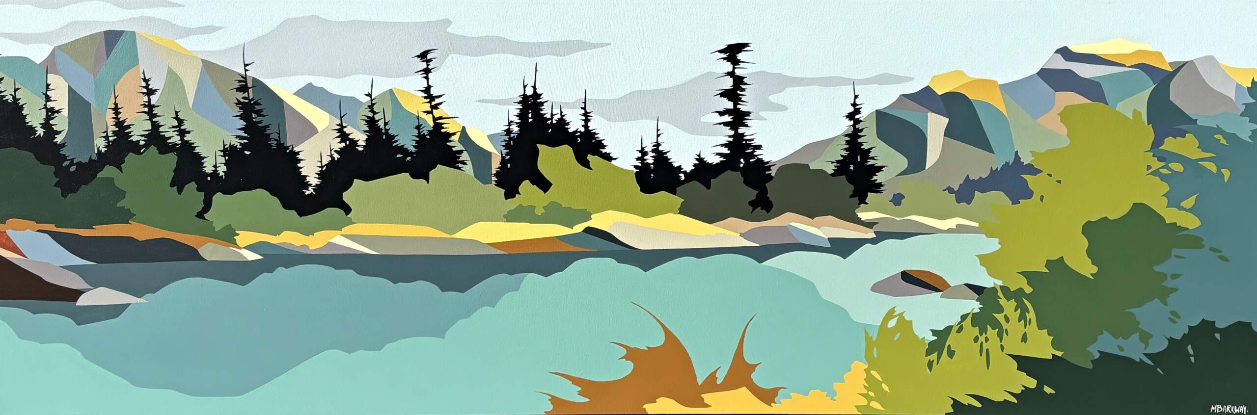 Riffles and Pools, original acrylic landscape painting by Canadian artist Michelle Barkway at Effusion Art Gallery in Invermere, BC.