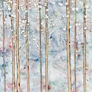 All to Ourselves 25107, original encaustic winter landscape painting by Canadian artist Catharine Clarke at Effusion Art Gallery in Invermere, BC.