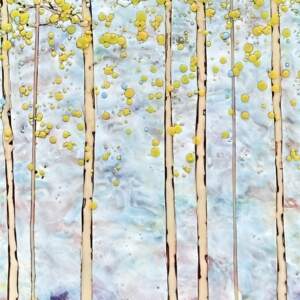 New Spring in My Step 25106, original encaustic spring landscape painting by Canadian artist Catharine Clarke at Effusion Art Gallery in Invermere, BC.