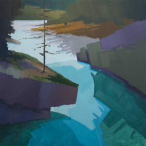 Cascading Silence, original oil abstract landscape painting of Marble Canyon by Canadian artist Michael King at Effusion Art Gallery in Invermere, BC.