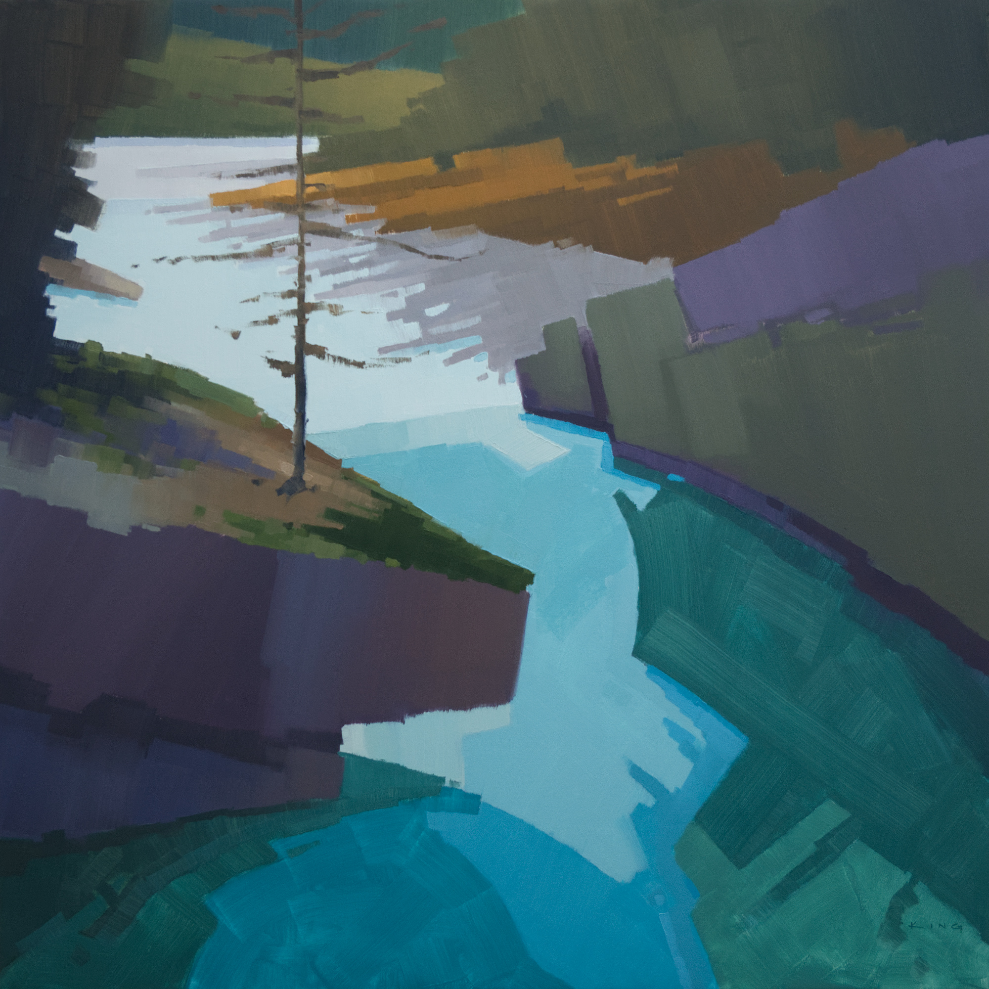 Cascading Silence, original oil abstract landscape painting of Marble Canyon by Canadian artist Michael King at Effusion Art Gallery in Invermere, BC.