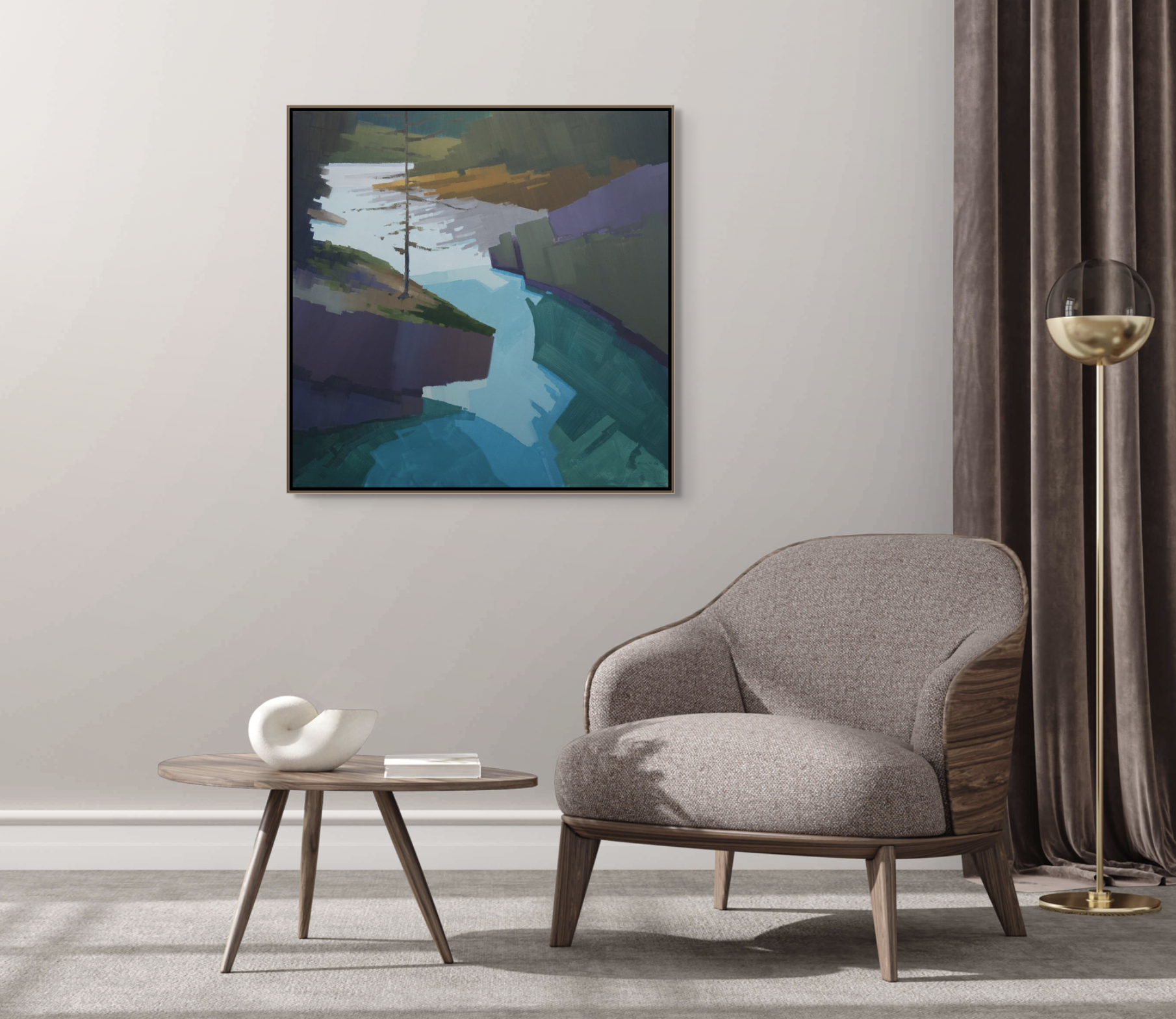 Cascading Silence, original oil abstract landscape painting of Marble Canyon by Canadian artist Michael King at Effusion Art Gallery in Invermere, BC.