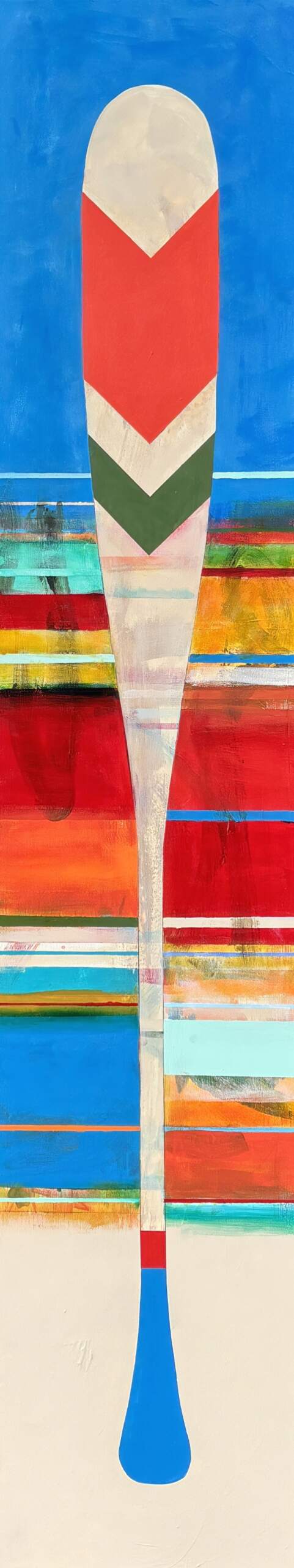 A Nice Day, original mixed media canoe paddle painting by Canadian artist Sylvain Leblanc at Effusion Art Gallery in Invermere, BC.