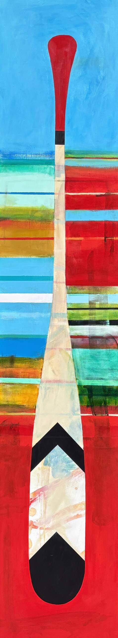 Calm and Serene, original mixed media canoe paddle painting by Canadian artist Sylvain Leblanc at Effusion Art Gallery in Invermere, BC.