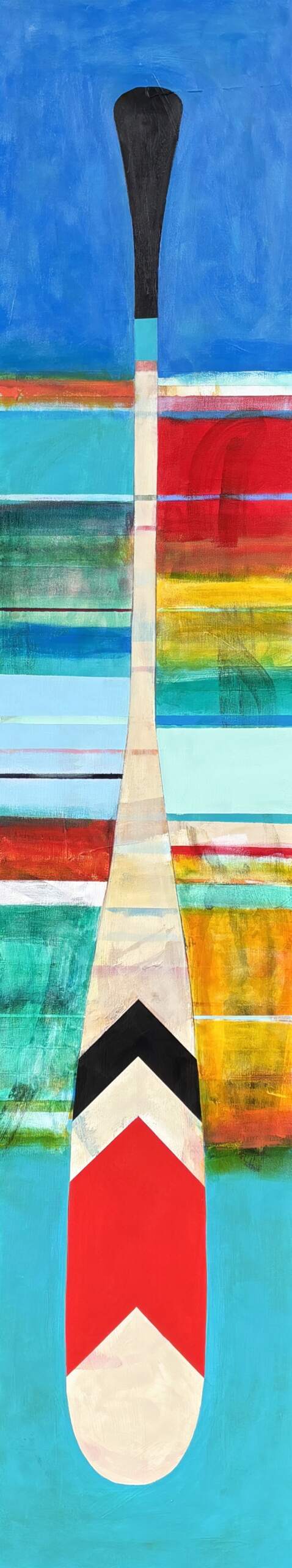 Escape, original mixed media canoe paddle painting by Canadian artist Sylvain Leblanc at Effusion Art Gallery in Invermere, BC.