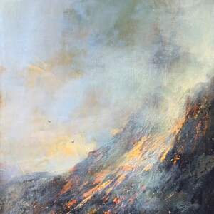 Struck by Clouds, original acrylic loose landscape painting by Canadian artist William Liao at Effusion Art Gallery in Invermere, BC.