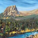 Standing Tall, original acrylic landscape painting of Castle Mountain to Helena Peak by Canadian artist Joel Masewich at Effusion Art Gallery in Invermere, BC.