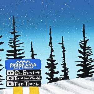 Gun Barrel, original mixed media ski landscape painting of Panorama Mountain Resort by Canadian artist Cody Pendleton at Effusion Art Gallery in Invermere, BC.