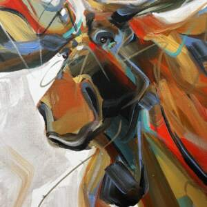 Check It, original acrylic moose painting by Canadian artist Laura Stevens at Effusion Art Gallery in Invermere, BC.