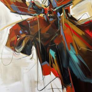 Hopelessly Devoted, original acrylic moose painting by Canadian artist Laura Stevens at Effusion Art Gallery in Invermere, BC.